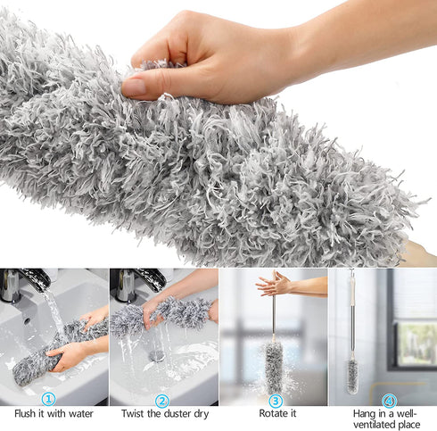 Clonynix Microfiber Dusters for Cleaning, 100" Telescopic Extension Long Pole Bendable Head, Scratch-Resistant Cover, Washable Duster for High Ceiling Fan, Blinds, Furniture & Cars