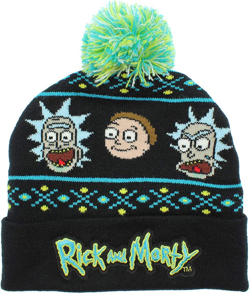 Bioworld Adult Swim Rick and Morty Magic Jacquard Pom Beanie Hat Black