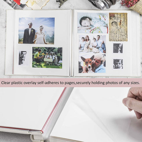 13x13 Photo Album Scrapbook Large Sticky Pages Self Adhesive 4x6 5x7 8x10 Fit Any Size of Photos Stamps Tickets with DIY Cut-Out Window Beige 30 Sheets-White