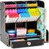 Marbrasse Upgraded Wooden Pencil Organizer, Multi-Functional Pencil Holder with Bookend + Drawer, DIY Art Supply Organizer, Easy Assembly Desktop Organizer Storage (Black)