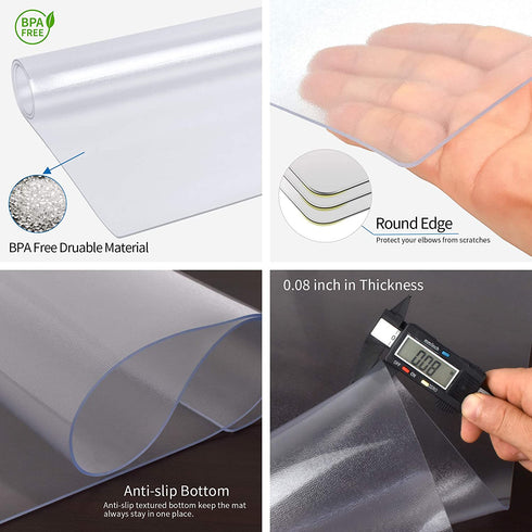 Clear Desk Protector Pad, Upgraded 2mm Thicken 16 x 32 Inch Transparent Non-Slip Textured PVC Soft Desk Writing Mat - Round Edges Desk Protector for Home, Office