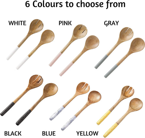 Folkulture Salad Servers or Salad Tongs, Wooden Utensils for Serving Salad, 12-inch Spoon and Fork Set, Mango Wood, Blue Servers