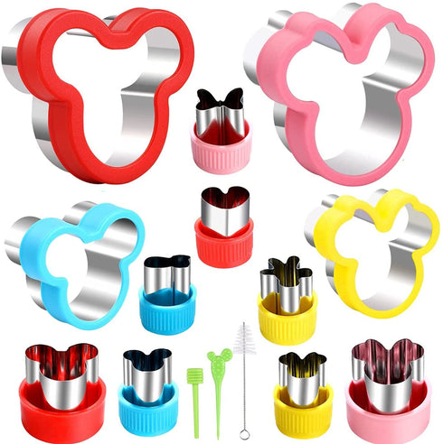 Elfkitwang Mickey and Minnie Themed Cookie Cutters Set ,Mickey Minnie Head Cartoons Shapes Cookie Cutter for Kids Sandwich Cakes Biscuits Vegetables Fruit Cutters Baking Mold(Assorted Sizes)