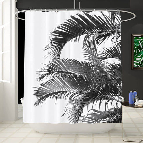 GETTOGET Black Tree Beautiful Palms Leaf on White Shadow Silhouette Tropical Beach Caribbean Light Line Shower Curtain Bathroom Decor Sets Hooks,Waterproof Polyester Curtain
