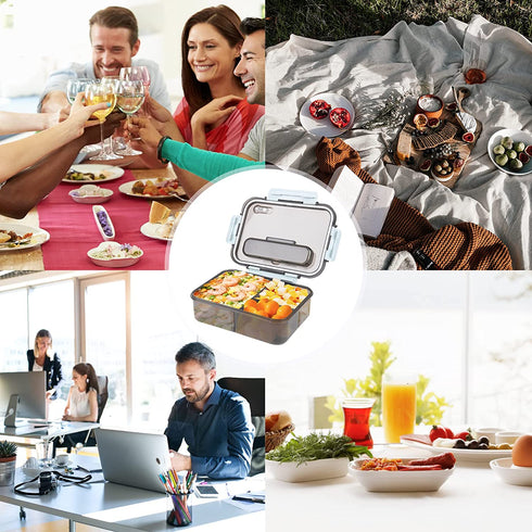 Bento Boxes for Adults, 3 Compartment Lunch Box, 1500 ML Bento Lunch Box For Kids With Spoon & Fork - Durable, Leak-Proof for On-the-Go Meal, Food-Safe Materials BPA-Free