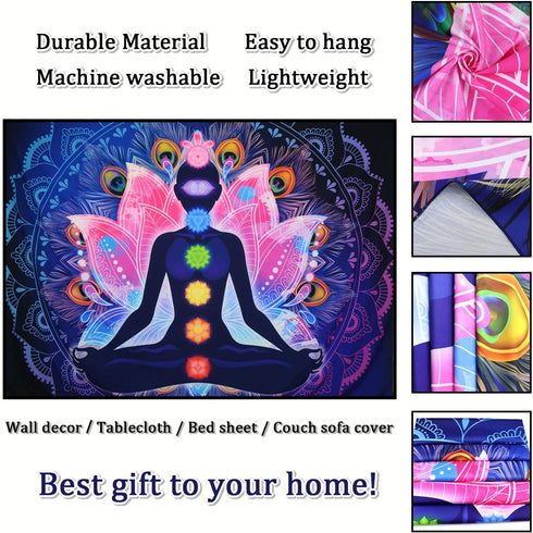 Maccyafst Seven Chakra Tapestry Yoga Meditation Wall Tapestry Colorful Mandala Tapestry Indian Hippie Chakra Tapestry Wall Hanging for Studio Room (H59.1"× W78.7")
