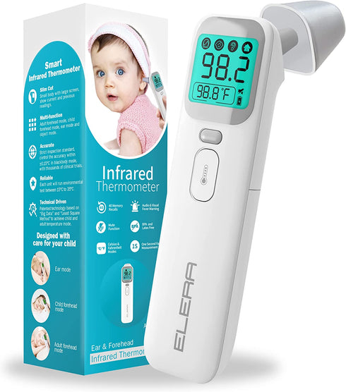 Elera Ear Thermometer for Kids, Baby Thermometer with Forehead and Ear Mode for Adults, Infant, Kids and Toddler, Touchless and 1 Second Reading with Fever Alarm and Mute Function