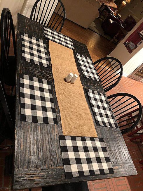 LEVINIS Buffalo Plaid Placemats Set of 4 Cotton Black & White Checkered Washable Place Mats for Kitchen/Dinning Table Farmhouse Table Décor