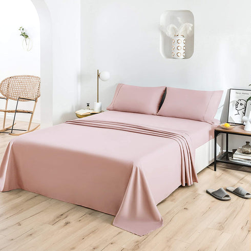 Mohap Bed Sheet Set 4 Piece Bedding Sheets & Pillowcases Set Double Brushed Microfiber Soft Bedding Fade Resistant Easy Care Full Pink