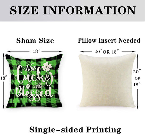 Hexagram St Patricks Day Pillow Covers 18 x 18, Green Buffalo Plaid Truck Shamrock Throw Pillow Covers Set of 4, Patricks Decorations Linen Pillow Covers for Living Room Couch Patio Indoor Outdoor