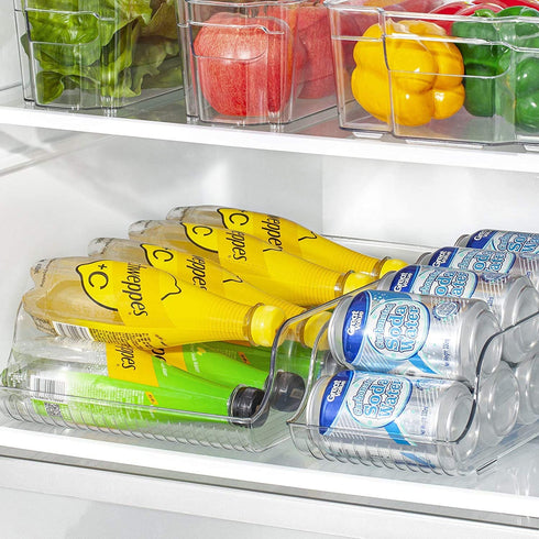 Vtopmart 2 Pack Plastic Fridge Water Bottle Storage Organizer Bins, Drink and Soda Can Holder for Refrigerator and Freezer, BPA Free, Clear