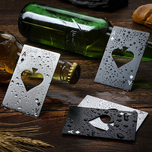 Poker Card Bottle Openers Stainless Steel Can Openers Beer Opener Ace Card Bottle Cap Openers Poker Cap Openers for Wedding Birthday Party Bridal Shower Table Tools Supplies (Silver, Black,,24 Pieces)