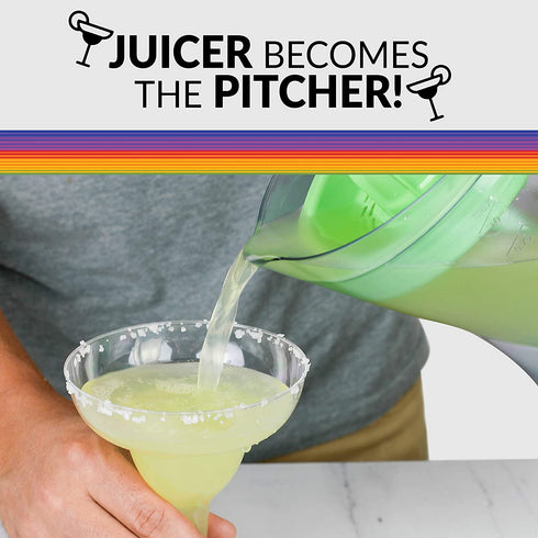 Nostalgia Taco Tuesday Electric Lime Juicer & Margarita Kit, Holds Margaritas, Daiquiris, Smoothies, Slushies, with Salt/Sugar Rimmer, Includes Four 8-Oz. Glasses, 32-Ounce, Green