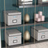 Upgrade Portable File Organizer Box with Lids, Huolewa Collapsible Linen Hanging Filing Storage Boxes with Plastic Slide, Decorative Home/Office Filling System for File and Folders Storage (Gray)