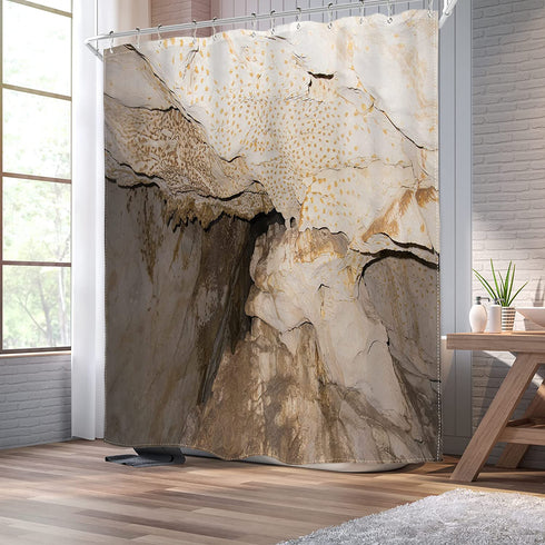 Homewelle Marble Shower Curtain Brown Abstract 60Wx72L Inch Cool Texture Stone Granite Tan Cinnamon Cracked Rocks Dots Classic Natural Unique Chic Aesthetic Modern Polyester Fabric Bathroom Bathtub