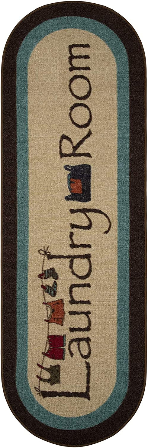 Ottomanson Text Laundry Collection, 20" X 59" Oval, Brown