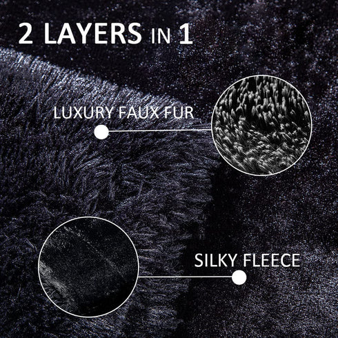 Yusoki Black Faux Fur Throw Blanket,2 Layers,50" x 60", Soft Fuzzy Fluffy Plush Furry Comfy Warm Blanket for Couch Bed Chair Sofa Bedroom Men