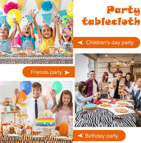 6 Pieces Animal Safari Theme Zoo Print Table Cover Jungle Animal Table Cover Reusable Animal Theme Tablecloth with Leopard, Tiger, Zebra for Animal Zoo Jungle Safari Themed Party (54 x 108 Inch)