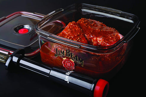 Jim Beam Vacuum Sealed Pump, Removes air from The Marinade Box, Speedy Process, Barbecue and Grilling, Perfect Marination of Beef, Chicken and Fish, Standard, Red