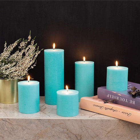CANDWAX 3x8 Pillar Candle Set of 2 - Decorative Rustic Candles Unscented and No Drip Candles - Ideal as Wedding Candles or Large Candles for Home Interior - Turquoise Candles