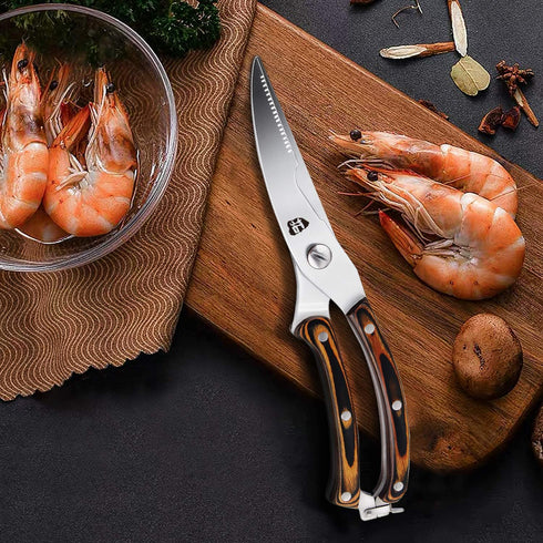 TUO Kitchen Poultry Shears, Multi-Purpose Scissors with Sturdy Pakkawood Handle; Heavy-Duty Professional High Carbon Stainless Steel Shears- Fiery Series