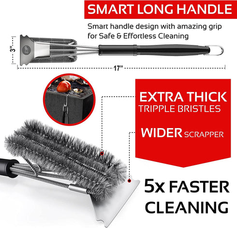 KP Grill Brush and Scraper Bristle Free 3 in 1 Safe Grill Cleaner DesignSmart Super Grip Handle for Effortless Grill Cleaning +Bonus Metal Hanger Best Grill Accessories Kit +3 Recipe eBooks