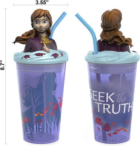 Zak Designs Disney Frozen 2 - Funtastic Tumbler Set with Straw and Unique 3D Character on Lid, Screw-On Lid with Durable Straw Keeps Liquids In (Elsa & Anna, 15 oz, BPA-Free, 2pc Set)