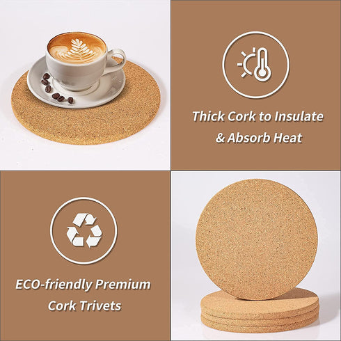 Cork Trivet Heat for Kitchen, Holder for Hot Dishes, Set of 8, 7.1X0.4 Inches Hot Plate Coaster Pads for Tables, Natural Heat Resistant Cork Placemat for Plants.