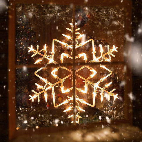 16 Inch Christmas Window Silhouette Lights Decorations Pack of 2 Lighted Snowflake and Star Christmas Window Lights with 100 Bulbs for Holiday Indoor Wall Door Glass Decorations