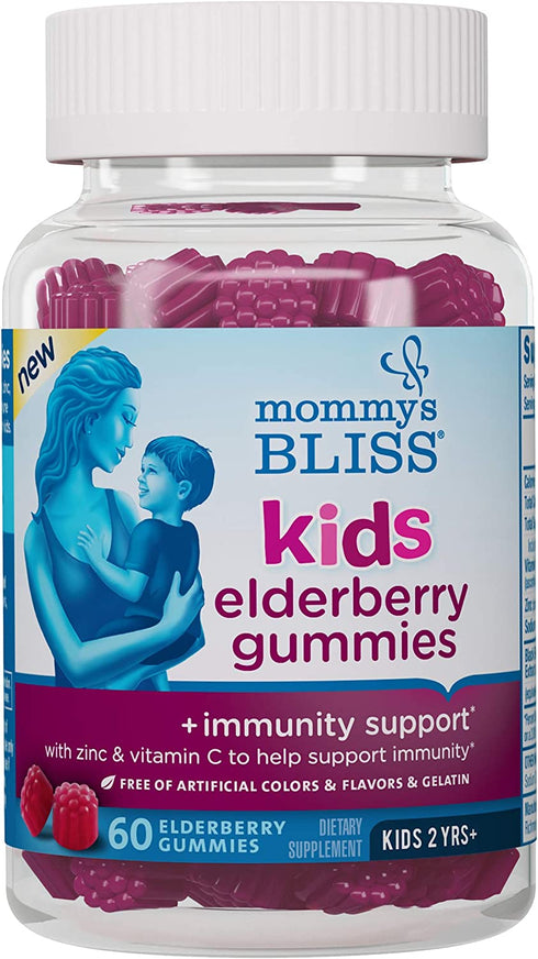 Mommy's Bliss Kids Elderberry Gummies Promotes Immunity Support with Black Zinc & Vitamin C Age 2 Years+, Elderberry, 60 Count