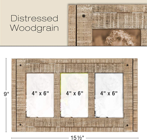 Rustic Three Picture Frame: Holds three 4x6 Photos Overall Size 15.5x9: Shabby Chic, Driftwood, Barnwood, Farmhouse, Reclaimed Wood Picture Frame. Ready to Hang or use on Tabletop