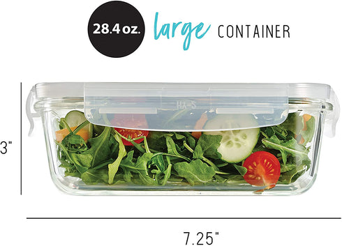 Fit & Fresh Glass Containers, Set of 5 Containers with Locking Lids, Meal Prep, 5 Pack, Glass Storage Containers with Airtight Seal, 28 oz.