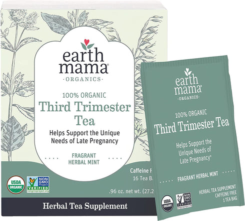 Earth Mama Organic Third Trimester Tea Bags for Pregnancy Comfort and Childbirth Preparation, 16-Count (3-Pack)