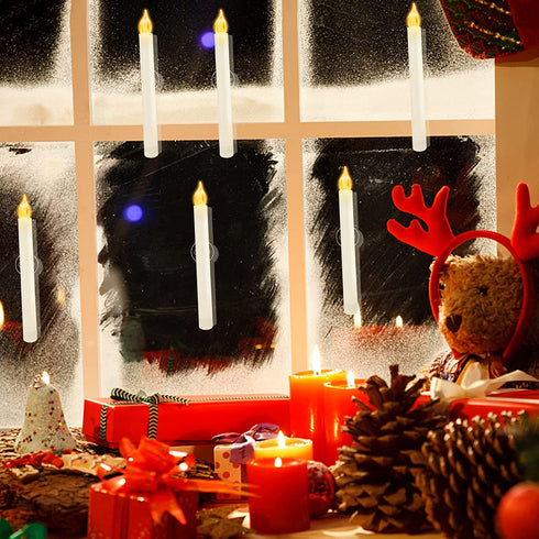 LVJING Window Candle Lights - Set of 6 Flameless Taper Candles with Gold Bases, Battery Operated, Timer Setting, 2 Remote Control, Christmas Valentine's Day Festival Decorations