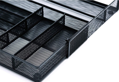 JANE EYRE Sturdy Utensil Drawer Organizer, Cutlery Tray, Silverware/Flatware Storage Divider for Kitchen, Mesh Designing with Non-slip Rubber Feet (Black)