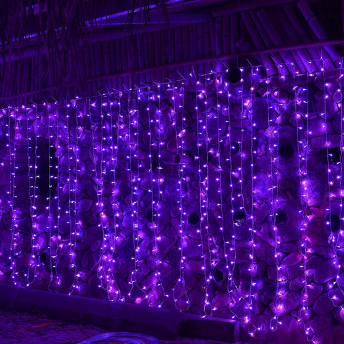 MAGGIFT 304 LED Curtain String Lights, 9.8 x 9.8 ft, 8 Modes Plug in Halloween Fairy Light with Remote Control, Christmas, Backdrop for Indoor Outdoor Bedroom Window Wedding Party Decoration, Purple