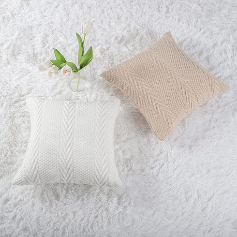 MANDIOO Cotton Knitted Decorative Throw Pillow Covers Soft Cozy Outdoor Cushion Cases Luxury Modern Pillowcases for Couch Sofa Bed 20x20 Inches Beige