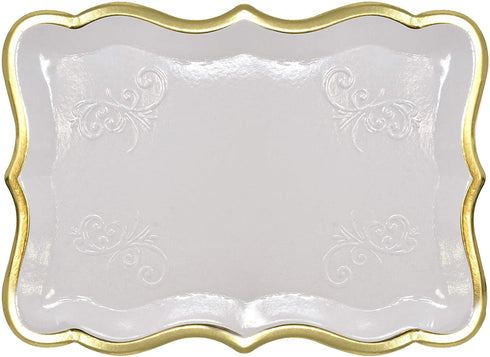 10 White Rectangle Trays with Gold Rim Border for Elegant Dessert Table Serving Parties 9" X 13" Heavy Duty Disposable Paper Cardboard for Platters, Cupcake Display, Birthday Party, Weddings Food Safe