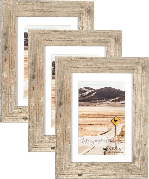 YOUNG POONG 5x7 Rustic Picture Frame for Table-Top Display and Wall Mounting Photo Frame(5x7-3Pack,Rotten Grey)