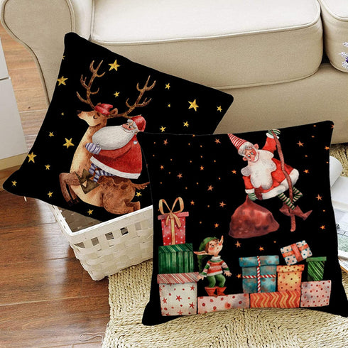 Christmas Throw Pillow Cover, 18 x 18 Inch Winter Holiday Rustic Farmhouse Cushion Case for Sofa Couch Set of 4