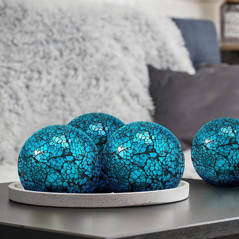 6 Pieces 4 Inch Mosaic Sphere Balls Decorative Glass Balls Decorative Orbs Table Centerpiece Balls Round Glass Ball Bowl Filler for Bowls Vases Dining Coffee Table Decor (Blue)