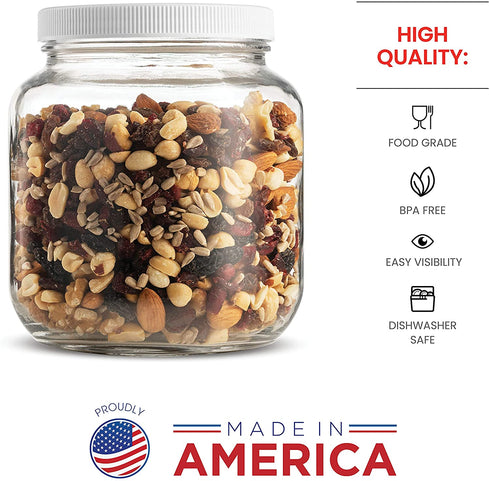 Half Gallon Glass Mason Jar (64 Oz) Wide Mouth with Plastic Airtight Lid, USDA Approved BPA-Free Dishwasher Safe Canning Jar for Fermenting, Sun Tea, Kombucha, Dry Food Storage, Clear (1 Pack)