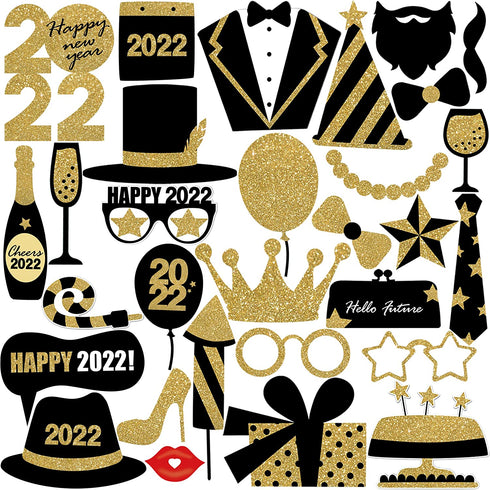 New Years Photo Booth Props 2022 Pack of 30, New Year Props | New Years Eve Party Supplies 2022, New Years Photo Props 2022 | New Years Photo Props 2022, Happy New Years Decorations, Little DIY