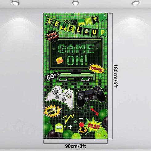 Video Game Party Decoration Video Gaming Photo Door Backdrop Game On Boys Birthday Photo Banner Gamer Room Decor for Game Fans Video Gamer Party Decoration Supplies, 6 x 3 Feet