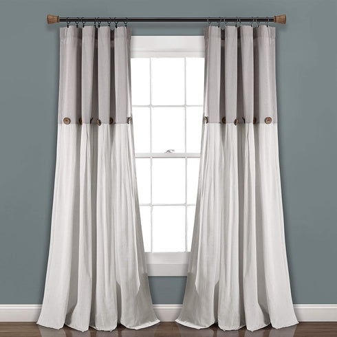 Lush Decor, Gray/White Linen Button Window Curtain Single Panel, 84" x 40", 84"x 40"