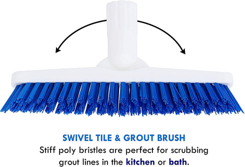Grout Brush Scrubber Head V-Shaped Twist-on Attachment Tough Bristles for Narrow & Wide Kitchen Shower Tub Tile Surfaces - by ELITRA HOME