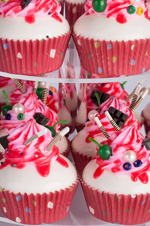 YestBuy 3 Tier Round Cupcake Stand with Base, Acrylic Cake Stand, Cupcake Tower Stand, Premium Cupcake Holder for 28 Cupcakes, Display for Pastry Wedding Birthday Party (4" Between 2 Layers)