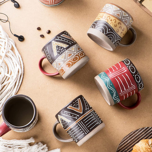 YouPeng Ancient Mayan Style Coffee Mug Set of 2, Ceramic Coffee Cups, 16oz Large Coffee Mugs, Novelty Coffee Mugs for Gift, Women, Parents, Office