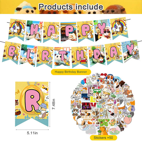 82 Pcs Guinea Pig Theme Birthday Party Decorations,Party Supply Set for Kids with 1 Happy Birthday Banner Garland , 13 Cupcake Toppers,50 Stickers ,18 Balloons for Party Decorations