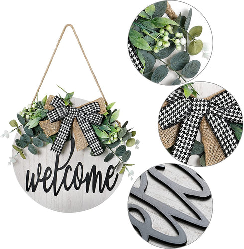 KHOYIME Welcome Sign for Front Porch - Rustic Wooden Door Hanger Farmhouse Front Door Decorations for Home Restaurant (White)